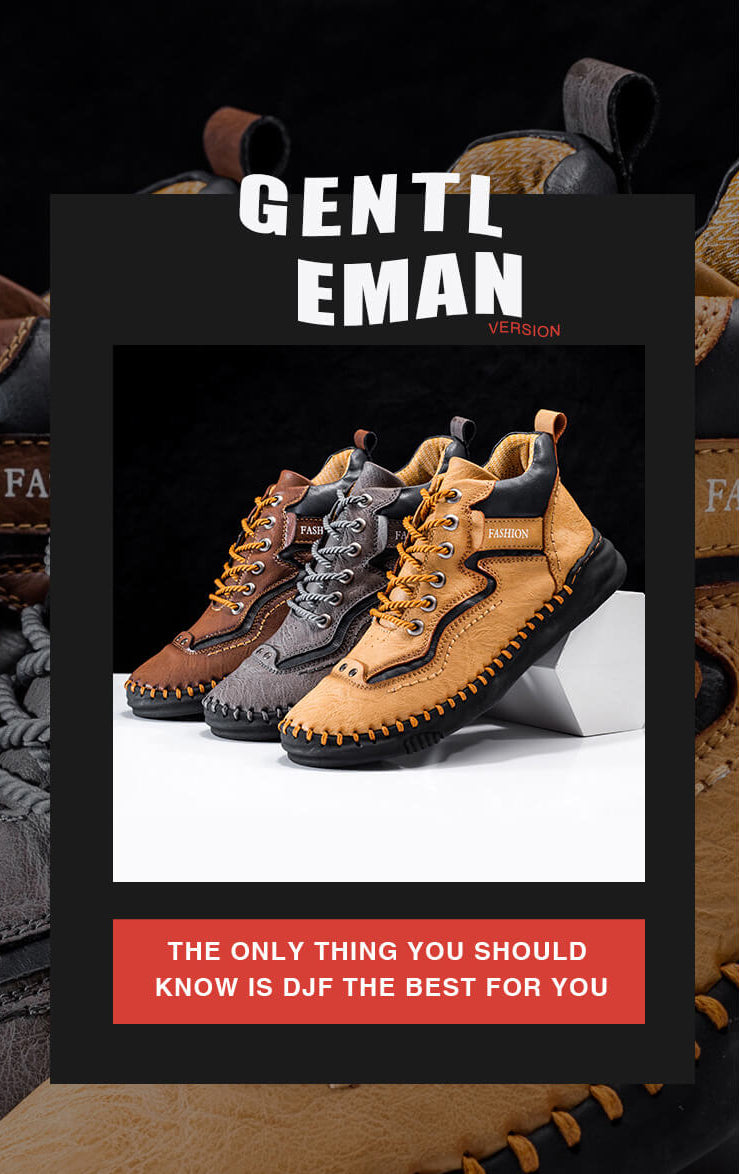 Men's Mid-top Martin Boots Hand-stitching Retro Leather Shoes