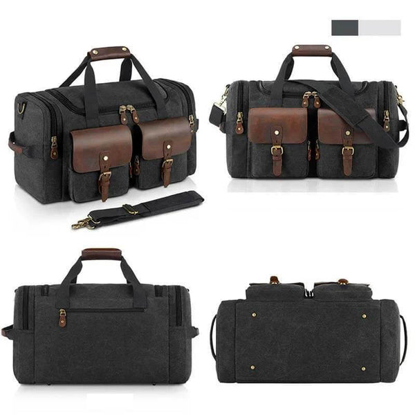 Kaegreel Men's High Capacity Canvas Portable Travel Leather Retro Bags