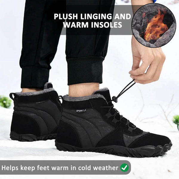 Zapatos de algodón al aire libre para hombres zapatos de algodón unisex descalzo botas de nieve botas calientes además de terciopelo senderismo de invierno de tubo a mediados de tubo espesado