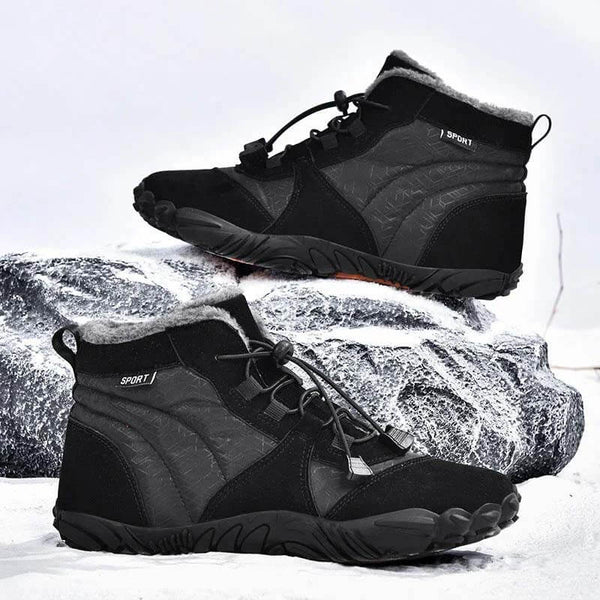 Zapatos de algodón al aire libre para hombres zapatos de algodón unisex descalzo botas de nieve botas calientes además de terciopelo senderismo de invierno de tubo a mediados de tubo espesado