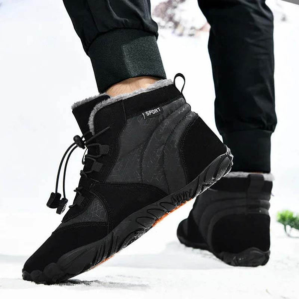 Zapatos de algodón al aire libre para hombres zapatos de algodón unisex descalzo botas de nieve botas calientes además de terciopelo senderismo de invierno de tubo a mediados de tubo espesado