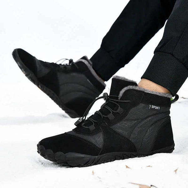 Zapatos de algodón al aire libre para hombres zapatos de algodón unisex descalzo botas de nieve botas calientes además de terciopelo senderismo de invierno de tubo a mediados de tubo espesado
