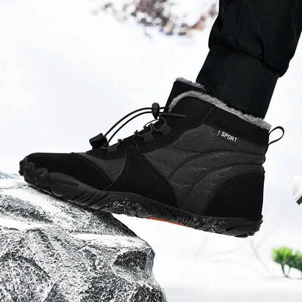 Zapatos de algodón al aire libre para hombres zapatos de algodón unisex descalzo botas de nieve botas calientes además de terciopelo senderismo de invierno de tubo a mediados de tubo espesado
