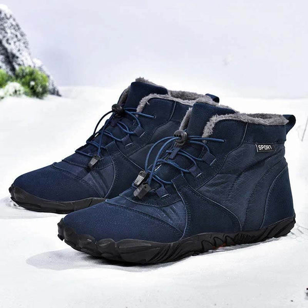 Zapatos de algodón al aire libre para hombres zapatos de algodón unisex descalzo botas de nieve botas calientes además de terciopelo senderismo de invierno de tubo a mediados de tubo espesado