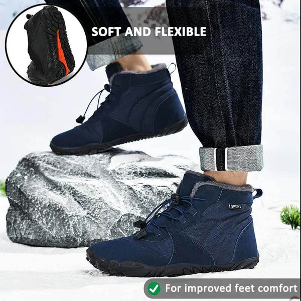 Zapatos de algodón al aire libre para hombres zapatos de algodón unisex descalzo botas de nieve botas calientes además de terciopelo senderismo de invierno de tubo a mediados de tubo espesado