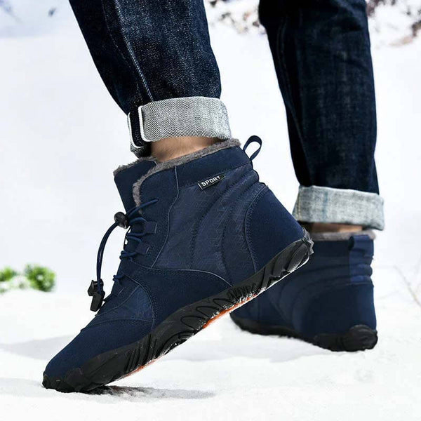 Zapatos de algodón al aire libre para hombres zapatos de algodón unisex descalzo botas de nieve botas calientes además de terciopelo senderismo de invierno de tubo a mediados de tubo espesado