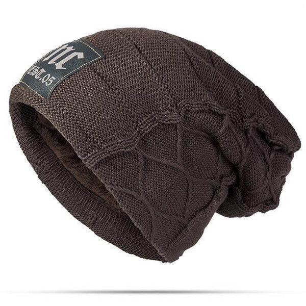 Men's Winter Plus Velvet Warm Knitted Hat Casual NC Letter Solid Skullies Beanie Hat
