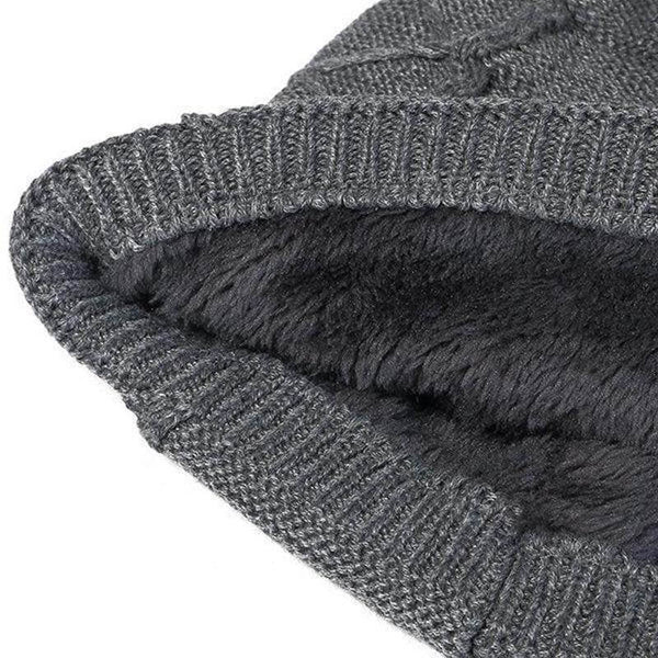 Men's Winter Plus Velvet Warm Knitted Hat Casual NC Letter Solid Skullies Beanie Hat