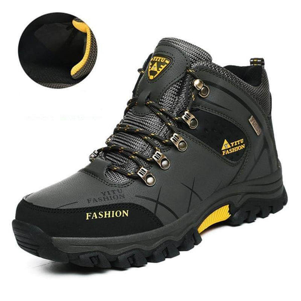 Kaegreel Hombre Cuero a prueba de agua Cálido al aire libre Botas de senderismo Zapatos de trabajo Zapatos de nieve de invierno