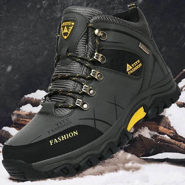 Kaegreel Hombre Cuero a prueba de agua Cálido al aire libre Botas de senderismo Zapatos de trabajo Zapatos de nieve de invierno