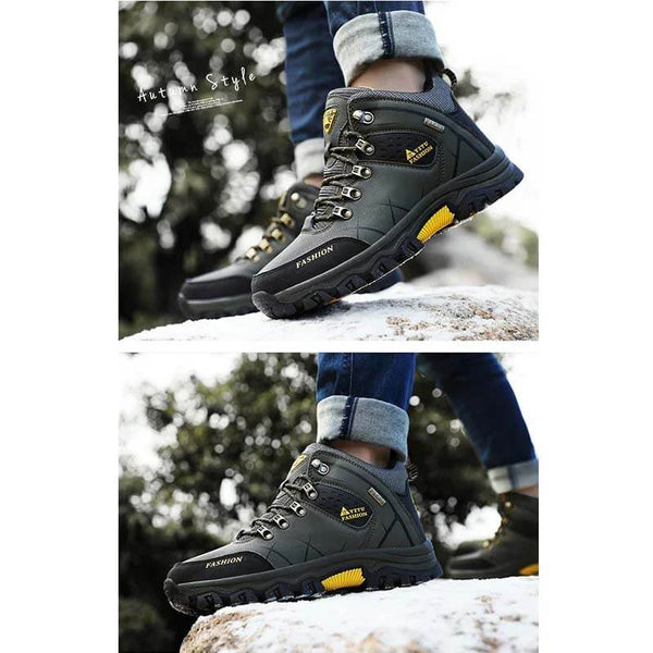 Kaegreel Hombre Cuero a prueba de agua Cálido al aire libre Botas de senderismo Zapatos de trabajo Zapatos de nieve de invierno