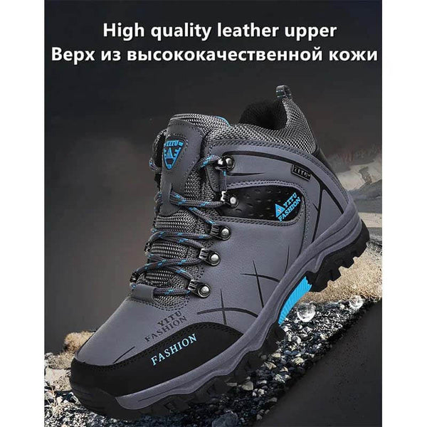 Kaegreel Hombre Cuero a prueba de agua Cálido al aire libre Botas de senderismo Zapatos de trabajo Zapatos de nieve de invierno