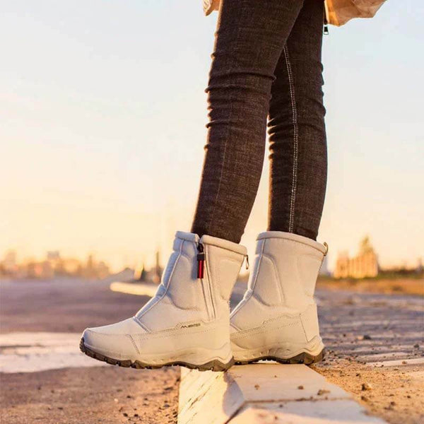 Botas de nieve de invierno para mujeres con cremallera, impermeable, no deslizamiento, resistente al desgaste, espesas y aterciopeladas cálidas