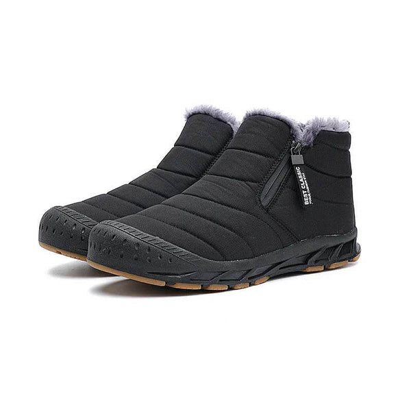 Botas de nieve forradas cálidas botas de eje corta con cremallera de eje al aire libre cómodo sin deslizamiento e impermeable de invierno descalzo (unisex)