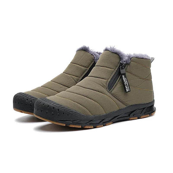 Botas de nieve forradas cálidas botas de eje corta con cremallera de eje al aire libre cómodo sin deslizamiento e impermeable de invierno descalzo (unisex)