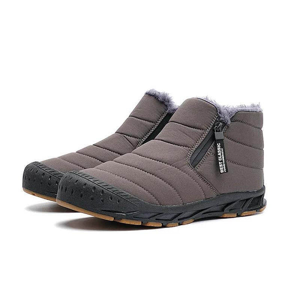 Botas de nieve forradas cálidas botas de eje corta con cremallera de eje al aire libre cómodo sin deslizamiento e impermeable de invierno descalzo (unisex)