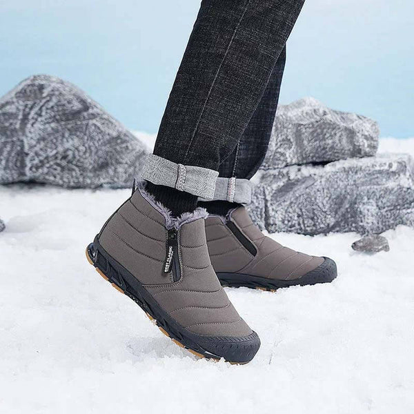 Botas de nieve forradas cálidas botas de eje corta con cremallera de eje al aire libre cómodo sin deslizamiento e impermeable de invierno descalzo (unisex)