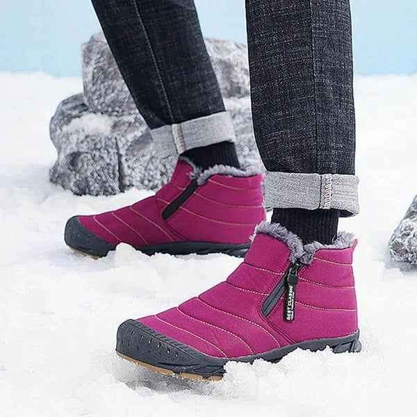 Botas de nieve forradas cálidas botas de eje corta con cremallera de eje al aire libre cómodo sin deslizamiento e impermeable de invierno descalzo (unisex)