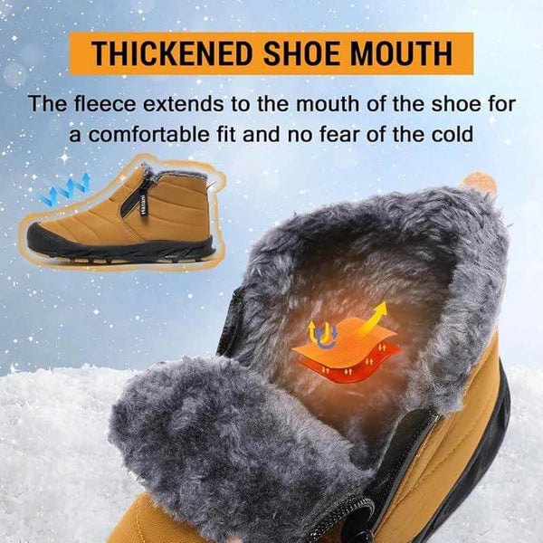 Botas de nieve forradas cálidas botas de eje corta con cremallera de eje al aire libre cómodo sin deslizamiento e impermeable de invierno descalzo (unisex)