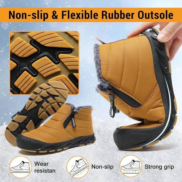Botas de nieve forradas cálidas botas de eje corta con cremallera de eje al aire libre cómodo sin deslizamiento e impermeable de invierno descalzo (unisex)