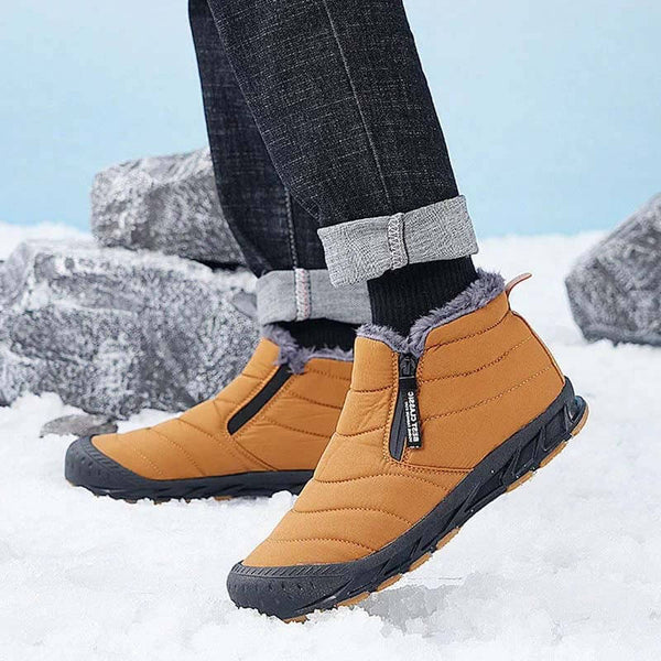 Botas de nieve forradas cálidas botas de eje corta con cremallera de eje al aire libre cómodo sin deslizamiento e impermeable de invierno descalzo (unisex)