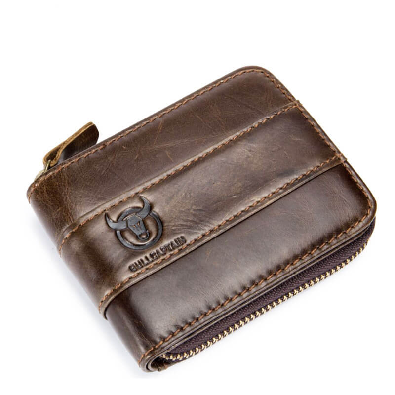Genuine Leather Zipper Men Wallets Multi Card Slot ID Card Mini Holder Bags Bussiness Casual Coin Purse