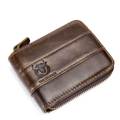 Genuine Leather Zipper Men Wallets Multi Card Slot ID Card Mini Holder Bags Bussiness Casual Coin Purse