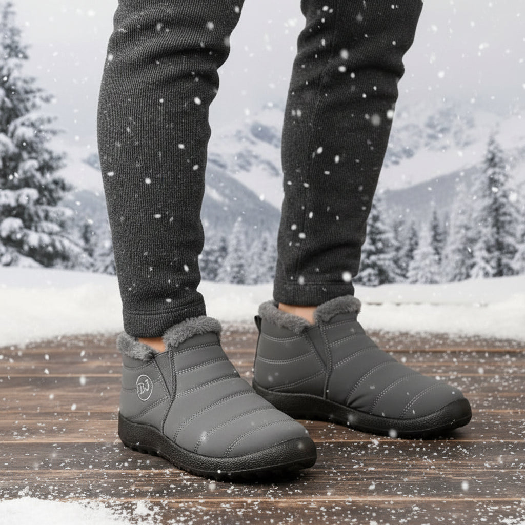 Kaegreel Men's Waterproof Warm Fur Lining Letter Slip On Ankle Boots