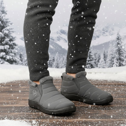 Kaegreel Men's Waterproof Warm Fur Lining Letter Slip On Ankle Boots