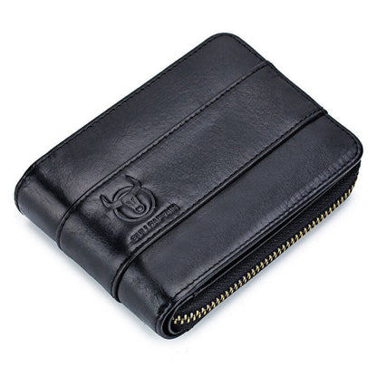 Genuine Leather Zipper Men Wallets Multi Card Slot ID Card Mini Holder Bags Bussiness Casual Coin Purse