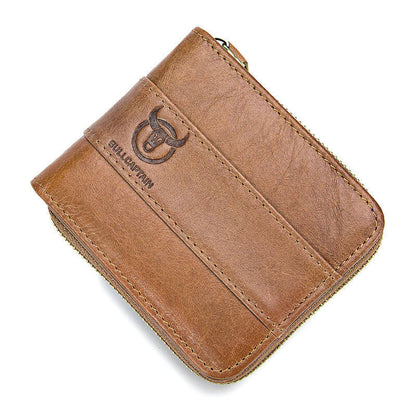Genuine Leather Zipper Men Wallets Multi Card Slot ID Card Mini Holder Bags Bussiness Casual Coin Purse