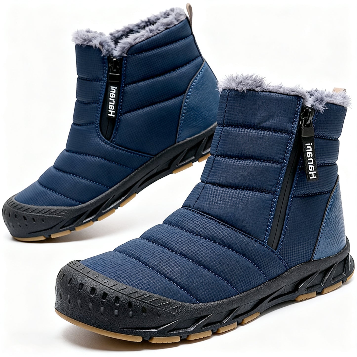 Warm Lined Snow Boots Zip Short Shaft Boots Flat Outdoor Comfortable Non-slip & Waterproof Winter Barefoot Shoe (Unisex) (BOGO) (Discount auto-applies with 2 pairs in the cart.)