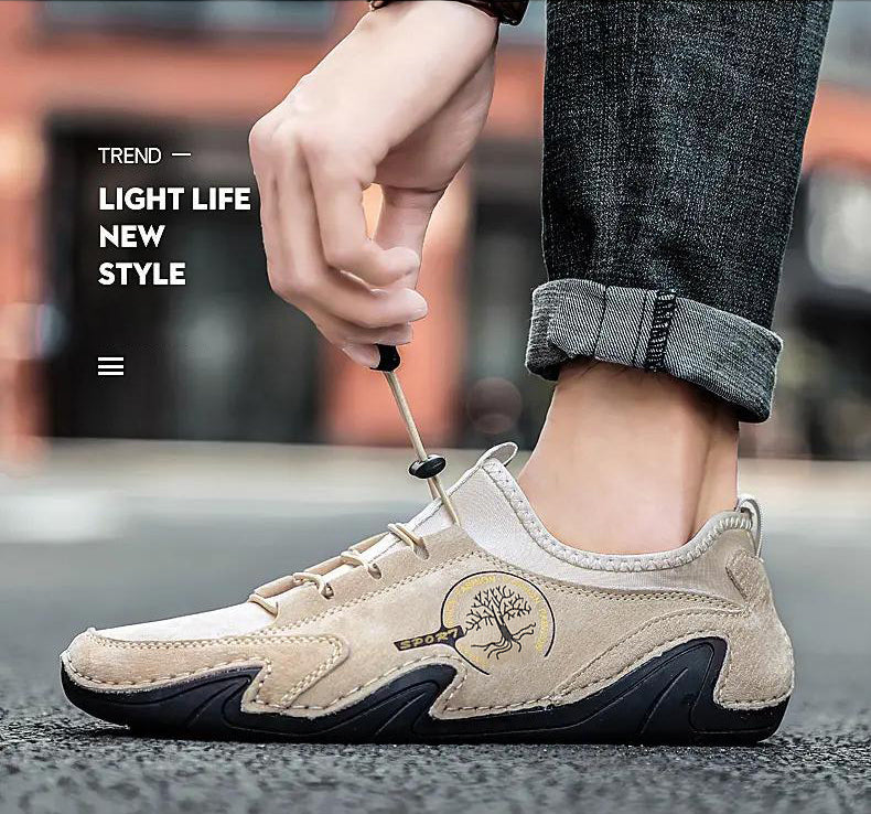 Kaegreel Men's Handmade Leather Shoes Soft Driving Loafers Sneakers