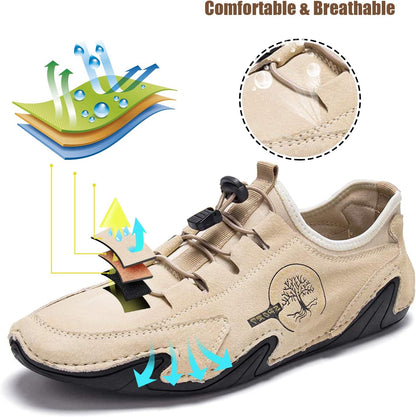 Kaegreel Men's Handmade Leather Shoes Soft Driving Loafers Sneakers