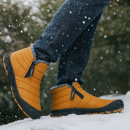 Warm Lined Snow Boots Zip Short Shaft Boots Flat Outdoor Comfortable Non-slip & Waterproof Winter Barefoot Shoe (Unisex) (BOGO) (Discount auto-applies with 2 pairs in the cart.)