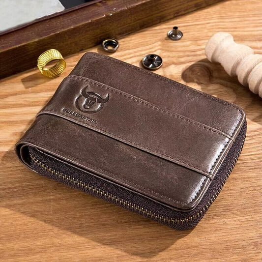Genuine Leather Zipper Men Wallets Multi Card Slot ID Card Mini Holder Bags Bussiness Casual Coin Purse