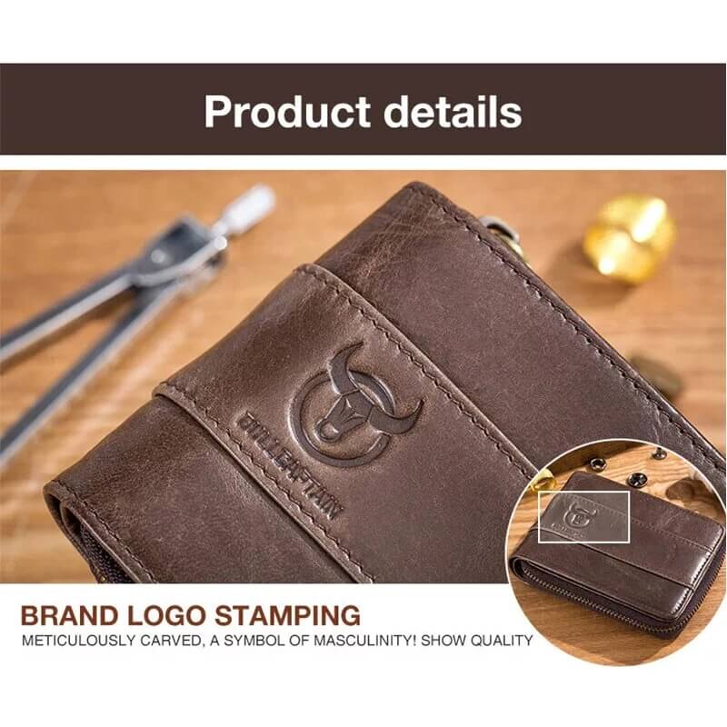 Genuine Leather Zipper Men Wallets Multi Card Slot ID Card Mini Holder Bags Bussiness Casual Coin Purse