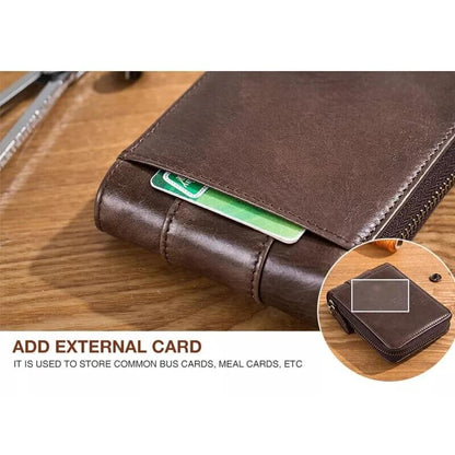 Genuine Leather Zipper Men Wallets Multi Card Slot ID Card Mini Holder Bags Bussiness Casual Coin Purse