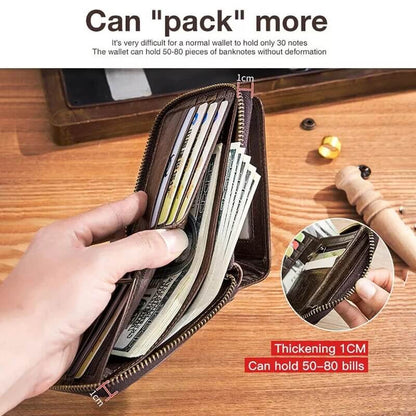 Genuine Leather Zipper Men Wallets Multi Card Slot ID Card Mini Holder Bags Bussiness Casual Coin Purse