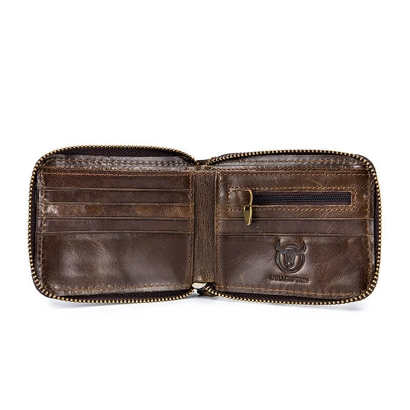 Genuine Leather Zipper Men Wallets Multi Card Slot ID Card Mini Holder Bags Bussiness Casual Coin Purse