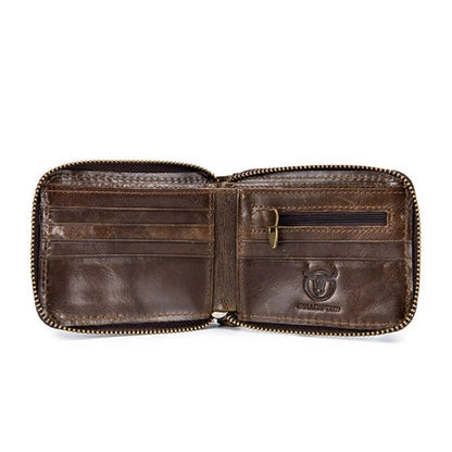 Genuine Leather Zipper Men Wallets Multi Card Slot ID Card Mini Holder Bags Bussiness Casual Coin Purse