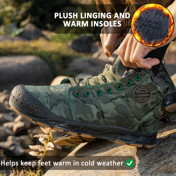 Men's Snow Boots Warm Fleece Cozy Non-Slip Ankle Boots Plush Comfortable Outdoor Hiking Shoes Lined Trekking Shoes Winter