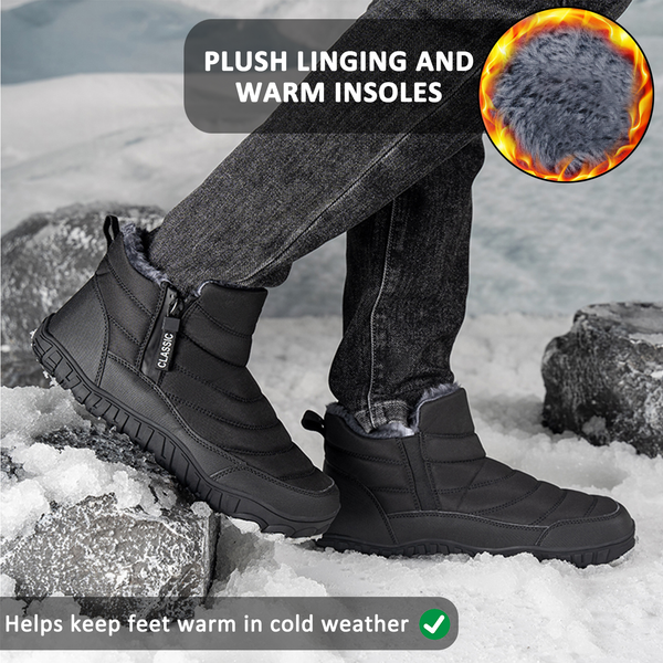 Men Thickened Warm Outdoor Leisure Side Zip Snow Boots Non-slip & Waterproof Winter Barefoot Shoes