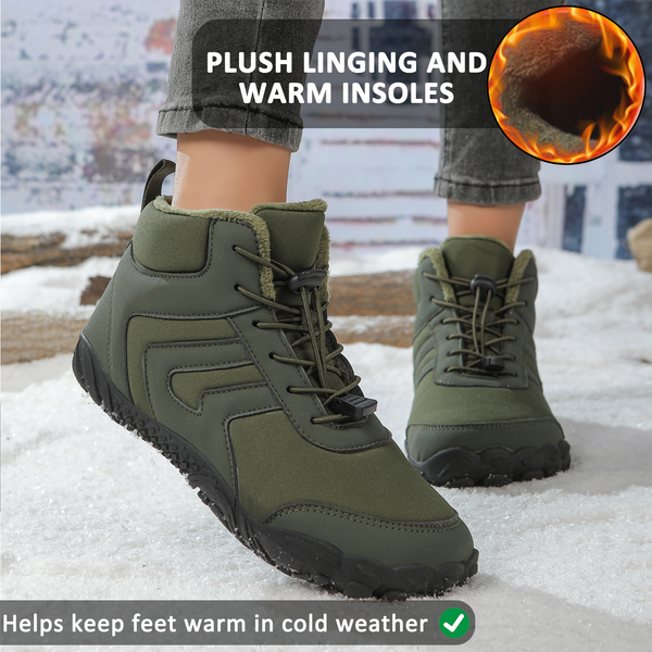 Men's Outdoor Mid-Cut Warm Snow Boots Casual Wear-Resistant Hiking Shoes Footwear Non-slip & Waterproof Winter Barefoot Shoe