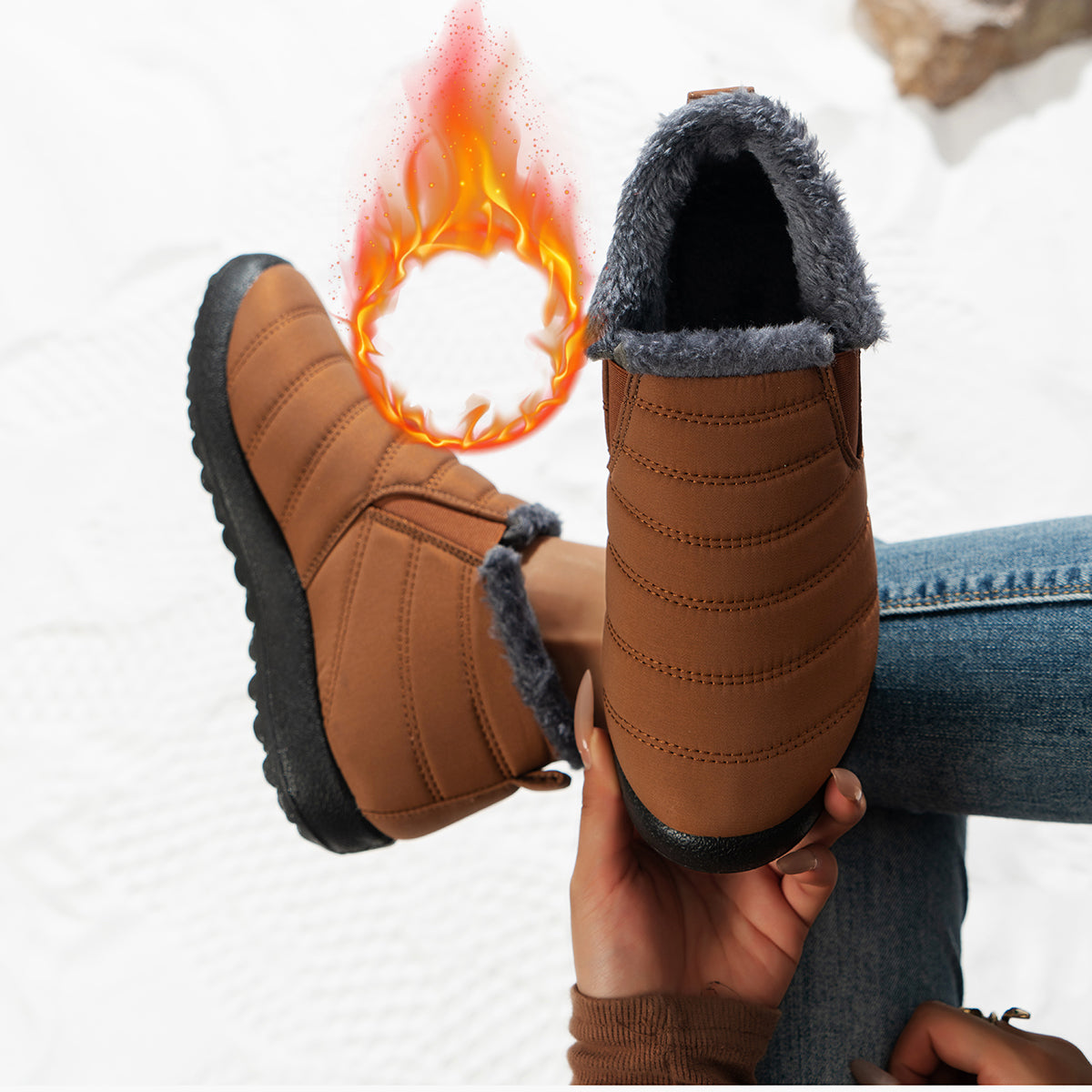 Warme Schneeschuhe für Damen, Outdoor-Winterschuhe mit Pelzfutter, rutschfest, leicht, Knöchelstiefel
