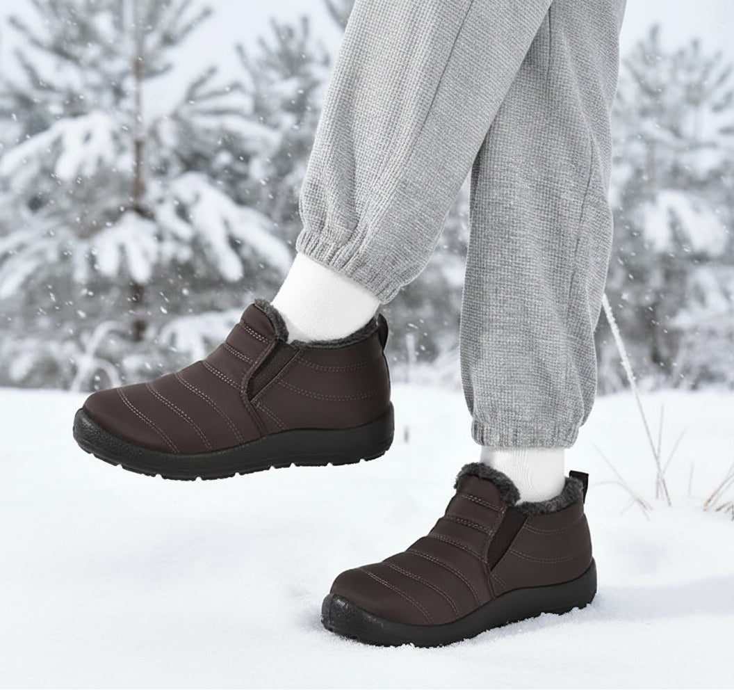 Kaegreel Men's Waterproof Warm Fur Lining Letter Slip On Ankle Boots