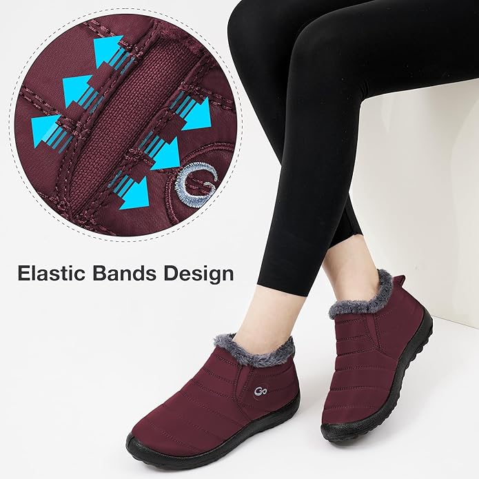 Warm Snow Shoes For Women Outdoor Fur Lining Winter Shoes Anti-Slip Lightweight Ankle Bootie