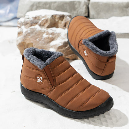 Kaegreel Men's Waterproof Warm Fur Lining Letter Slip On Ankle Boots