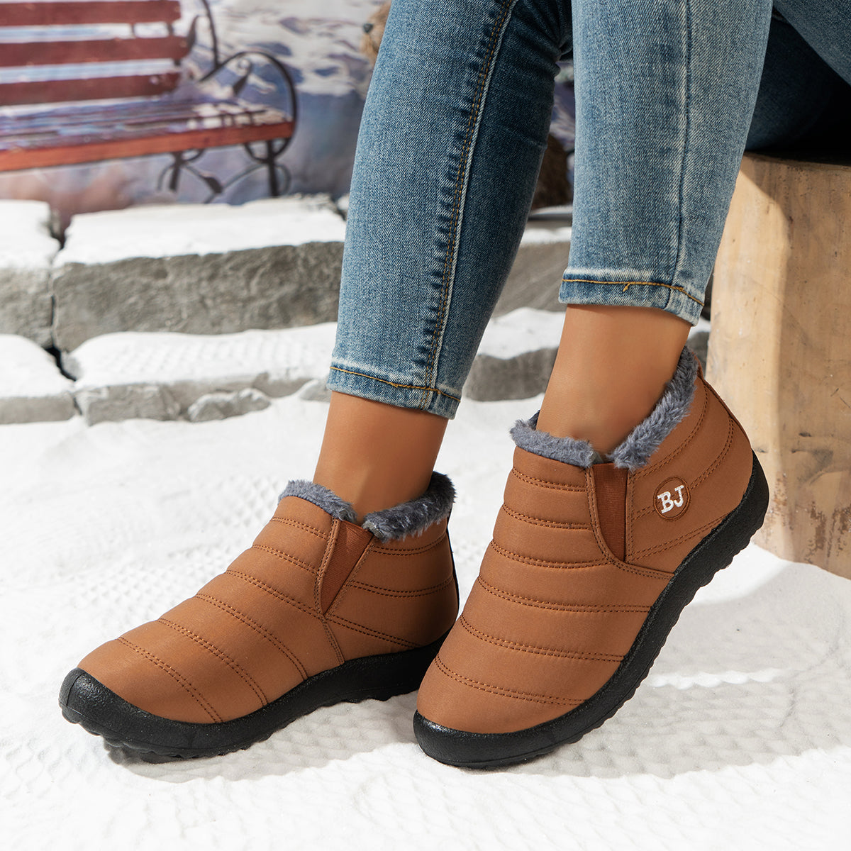 Warme Schneeschuhe für Damen, Outdoor-Winterschuhe mit Pelzfutter, rutschfest, leicht, Knöchelstiefel