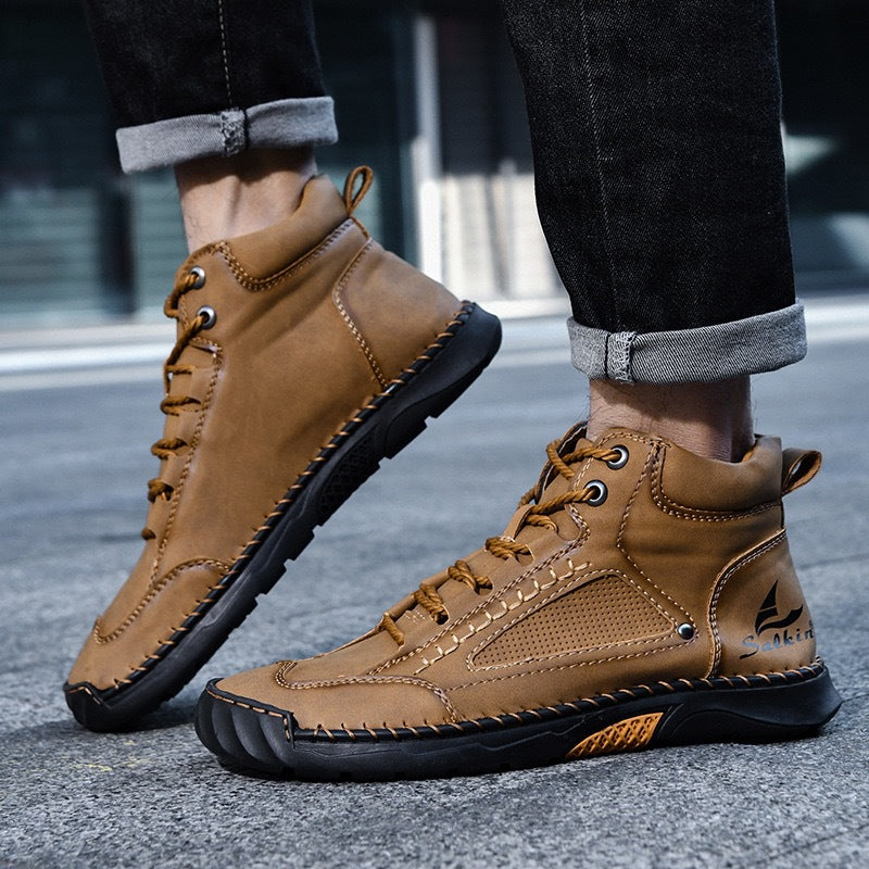 Men's Casual Leather Fashion Sneakers Ankle Chukka Boots Handmade Lightweight Loafers Mid-top Dress Boots Walking Driving Shoes (BOGO) (Discount auto-applies with 2 pairs in the cart.)